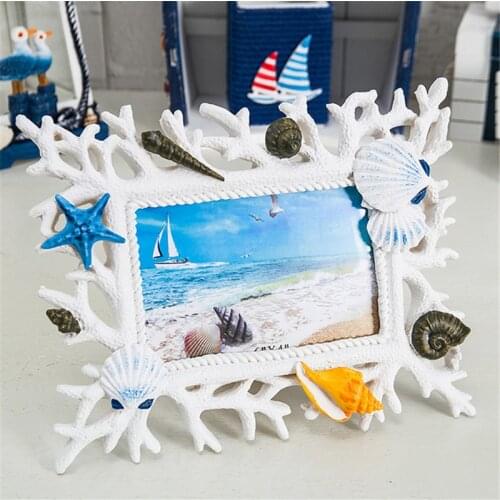Coral Shell Photo Frame 6 Inch Resin Creative Wedding Photo Frame Decoration Ocean Romance Mediterranean style Home Crafts Gift