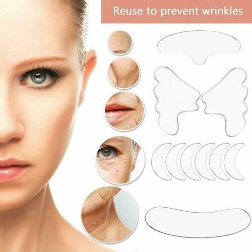 11Pcs Women Reusable Silicone Wrinkle Removal Sticker Face Forehead Neck Eye Sticker Pad Anti Wrinkle Aging Skin Lifting Mask