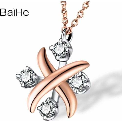 BAIHE Solid 18K Rose Gold 0.20ct H/SI Natural Diamond Women Trendy Fine Jewelry Elegant gift Beautiful diamond pendant Necklaces