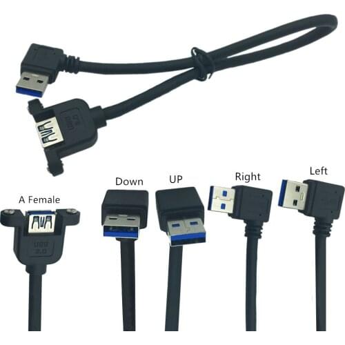 USB 3.0 A Female Panel Mount To USB A Male 90 Degree Up & Down & Left & Right Angle Plug Extension Cable For