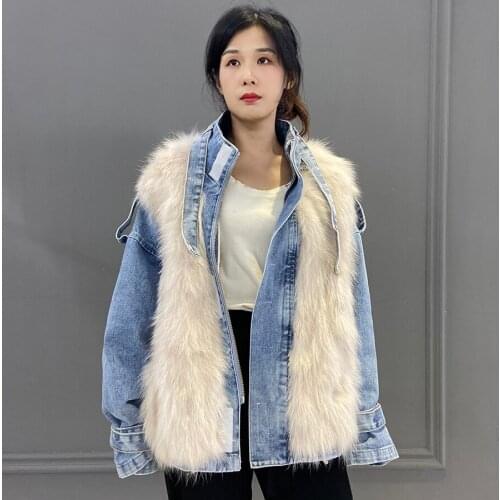 Winter Parka Women Real Fur Jacket Female Warm Fashion Fox Fur Coat High Quality Down Liner Denim Outwear
