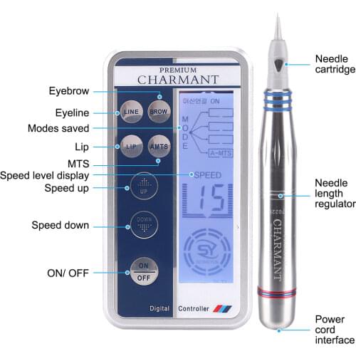 Premium Charmant Permanent Makeup Machine Pen MTS Makeup Microblading Liner Shader with 10pcs Microblading Cartridge Needles