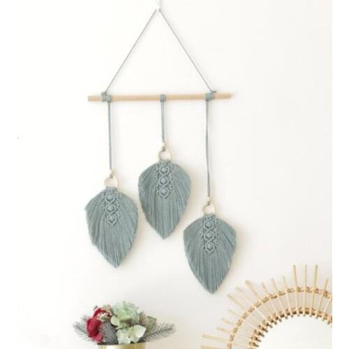 Handwoven Macrame Leaves Tapestry Wall Hanging Decor for Living Room Bedroom Nordic Leaves Tassel Ornament Nursery Boho Decor
