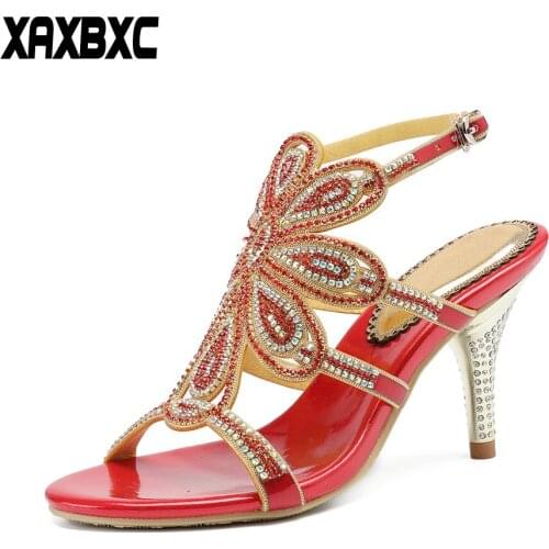 XAXBXC 2018 New Summer Peep Toe Rhinestone Gladiator Sandals Crystal High Heels Women Bridesmaid Sandalias Bride Wedding Shoes