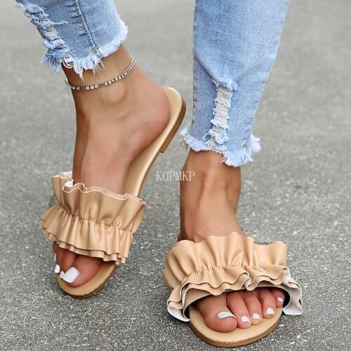 New Spring Summer Round Toe Shallow Pu Leather Pleated Platform Sandals Women Shoes Fashion Kopmkp Flat Zapatillas Casa Mujer