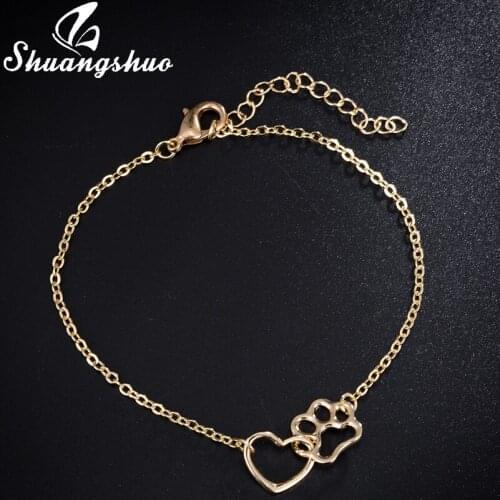Shuangshuo 2018 New Fashoin Bracelet Jewelry Tassut Cat Dog Paw Heart Bracelets & Bangles Claw Print Animal Bracelets for Women