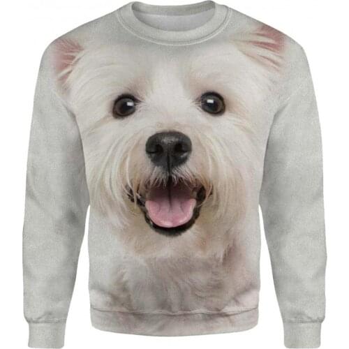 Top Round Neck Long Sleeve Casual Cute 3D Simulation Cats Dog Printed T-Shirt for Women Streetwear