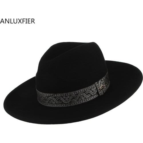 European American Fedoras Hat Men Women Common National Style Wool Fedora Cap Adult Lady Male Flat Brim Party Banquet Caps H7202