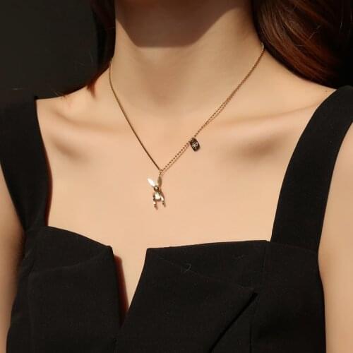 YUN RUO 14K Gold Plated Luck Mobile Rabbit Pendant Necklace Woman Fashion Titanium Steel Jewelry Gift Never Fade Hypoallergenic
