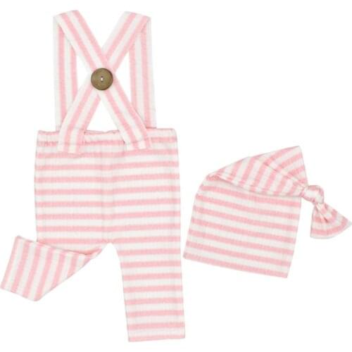 2 Pcs Baby Stripe Romper Long Tail Knotted Hat Set Newborn Photography Props Kit