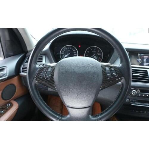 2pcs Carbon Fiber Style ABS Plastic Steering Wheel Button Frame Trim For BMW X5 E70 2008-2013 Car Accessories