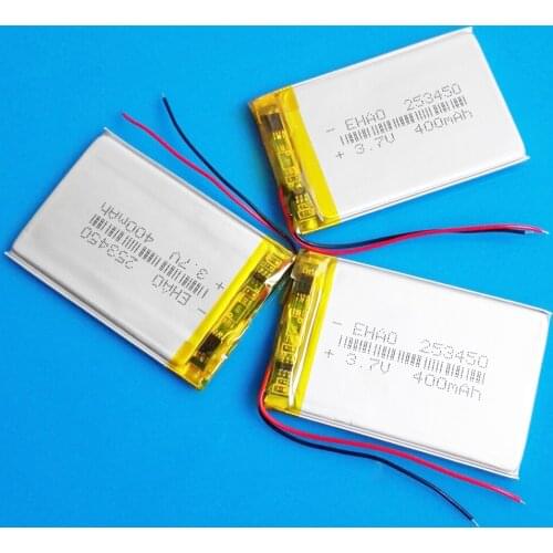 3 pcs 3.7V 400mAh lipo polymer lithium Rechargeable battery 253450 power for MP3 GPS DVD bluetooth recorder