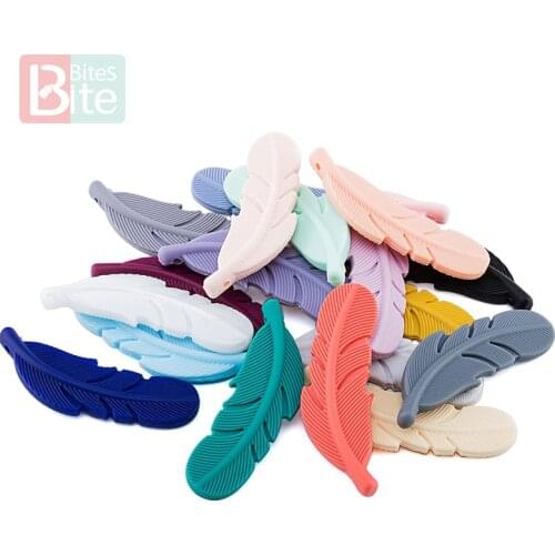 5Pc Silicone Feather Baby Teether Bead BPA Free Silicone Teethers Infant Teething Necklace Handmade Accessories Shower Baby Toys