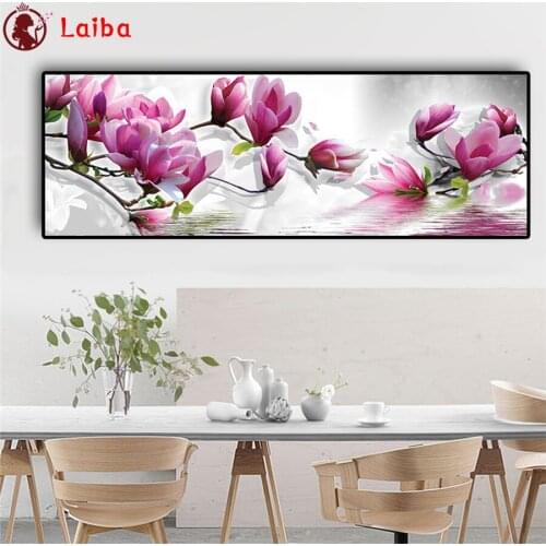 5D DIY Square round Diamond Painting Hot selling home art, pink magnolia flower sale Cross Stitch Diy Diamond Embroidery Mosaic