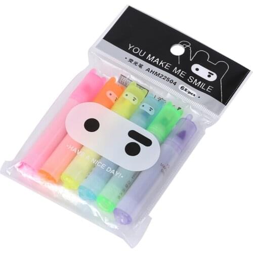 6PCS/Set Rabbit Mini Highlighter Pen Marker Pens Kawaii Stationery Material Escolar Papelaria Writing School Supplies