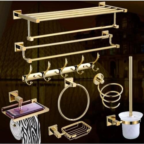 Bathroom Accessories brass gold Toilet Brush Holder,Paper Holder,Towel Bar,Towel Holder bathroom Hardware set square PVD finish