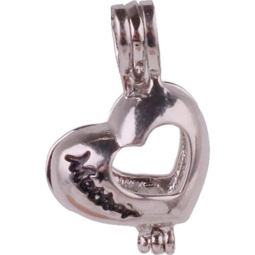 5pcs Dull Silver copper heart mother gifts can be opened Beads Pearl Cage Pendant Locket Fairytale Party Essential Oil Diffuser