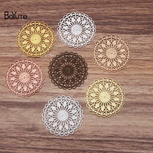 BoYuTe (50 Pieces/Lot) 36MM Metal Brass Filigree Flower Materials Wholesale Vintage DIY Handmade Charms for Jewelry Making