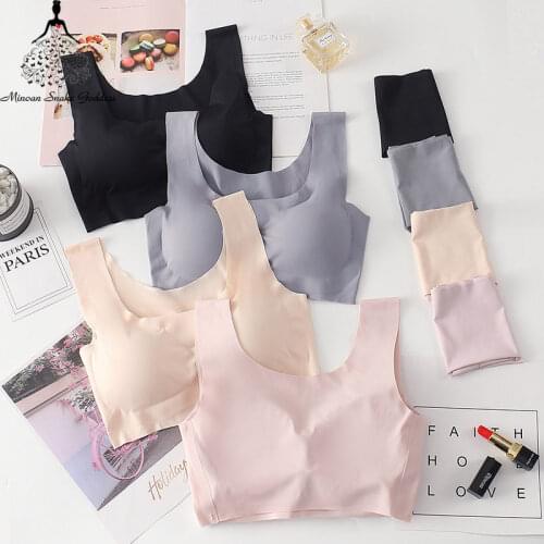 Seamless Underwear Bra Set For Women Push Up Vest Bra And Panty Set Mid Waist Breathable Sleep Underwear Lingerie Set Female