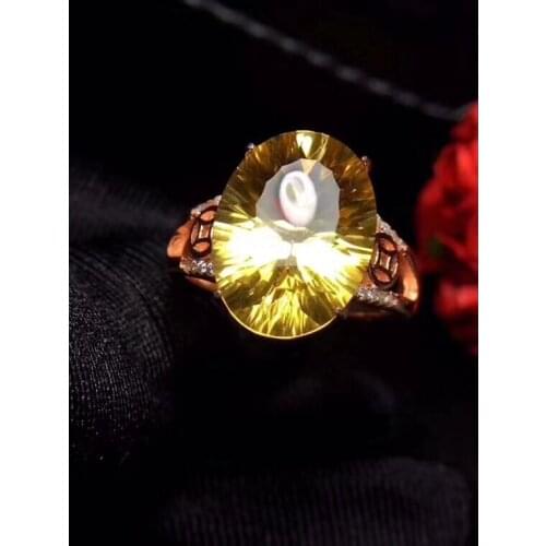 Citrine ring Free shipping Real and natural citrine 925 sterling silver Fine yellow gem 11*15mm For Man Or Woman