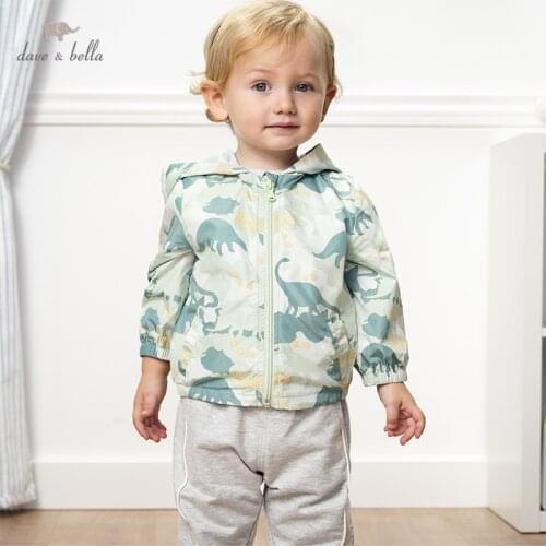 DBX12812 dave bella summer baby boys handsome cartoon print zipper hooded coat children tops fashion infant toddler outerwear