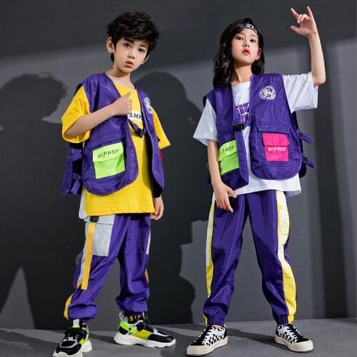 Kids Cool Hip Hop dancing outfits Vest Sleeveless Top Coat Cargo Pants Clothing for Girls Boy Jazz Dance Costume Clothes Wear