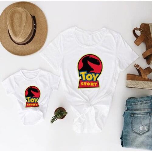 Kids clothes Disney Toy Story Dinosaur Cartoon Boy Turtleneck T-shirt Fashion Summer Woman Top Family Look Wild Couple T-shirt