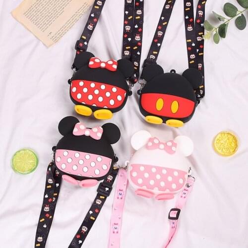 New Kindergarten Children Silicone Coin Purse Boy Girl Cute Cartoon Minnie Princess Mickey Mouse Messenger Bag for 3-12years