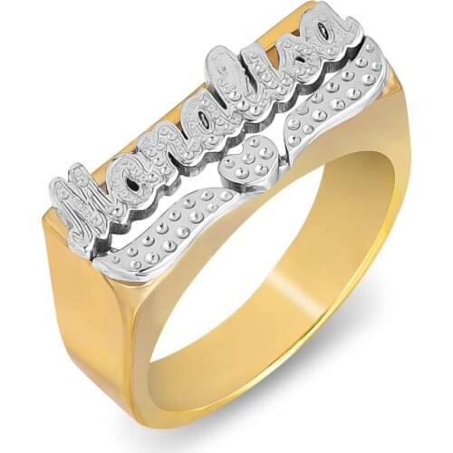 Two Tone Gold Plated Personalized Name Ring with Heart Hip Hop Custom Name Ring Women Gift