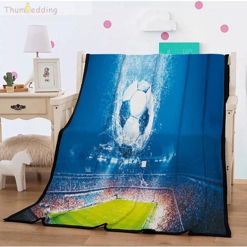 Thumbedding Football Court Flannel Designer Blanket for Beds 3D Sport Throw Blanket Comfortable Material Soft Touching Bedspread