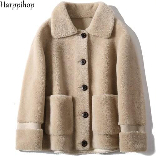 HARPPIHOP Women's Natural Sheepskin Coats