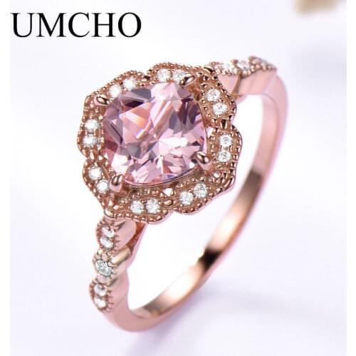 UMCHO Created Nano Morganite 925 Sterling Silver Rings Charm Flower Rings For Women Engagement Anniversary Gift Fine Jewelry