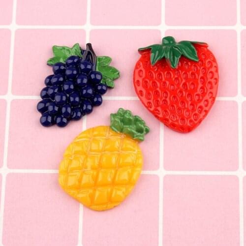 Fruit Resin Cabochons Strawberry Grape Pineapple Shape Kawaii Flatback Cameo Clay beads Charms Ornament Accessories Material