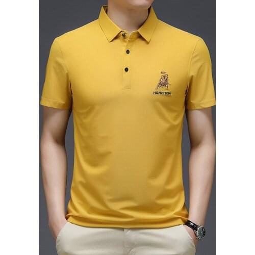 Summer Casual Mens Short-sleeved T-shirt Mens Fashion Korean Loose Solid Color Lapel Mens POLO Shirt Tide