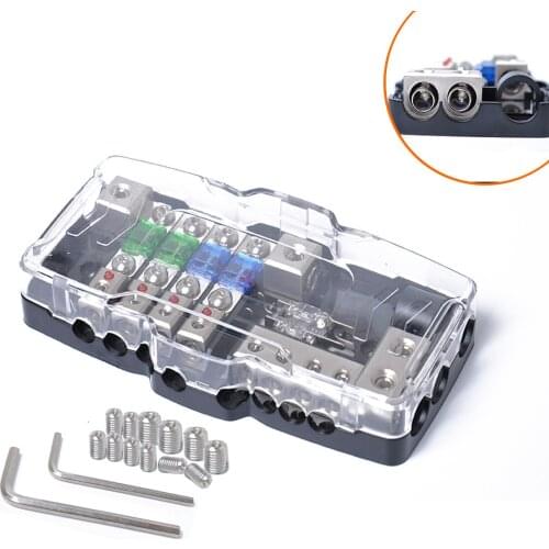 Mini Fuse Holder out Power Distribution Block Multi-functional Fuse Box with LED 4 Way Fuse Block for Car Audio Stereo