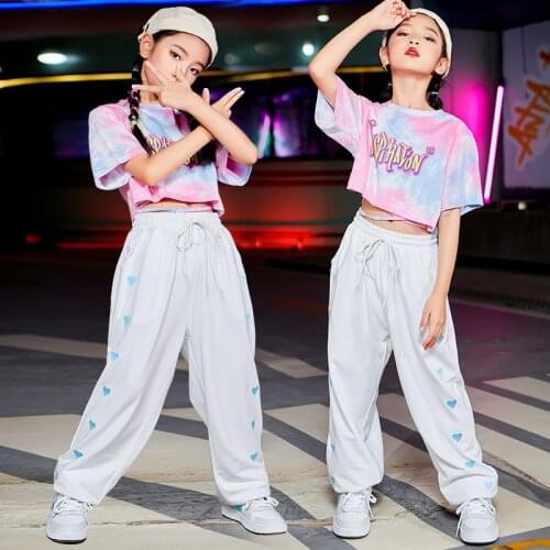 Fashion Girls Hip Hop Clothes Ballroom Practice Clothes Short Sleeved Loose Pants Suit Jazz Dance Costumes Rave Clothes DQS7633