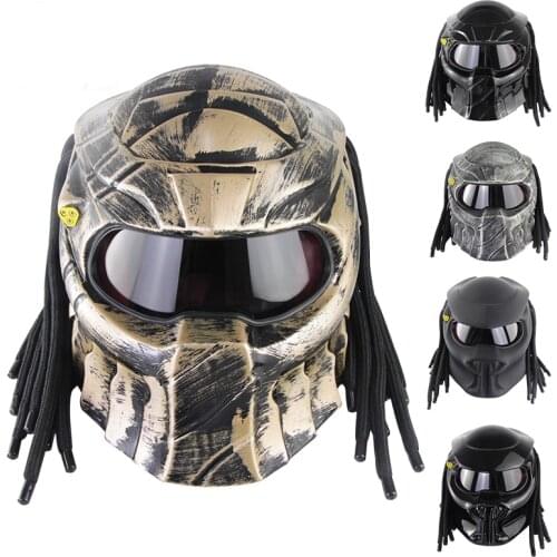 TNOOG Man Black Predator ECE DOT Custom Retro Motorcycle Helmet with Braids Lazer Light Monster Capacete De Moto