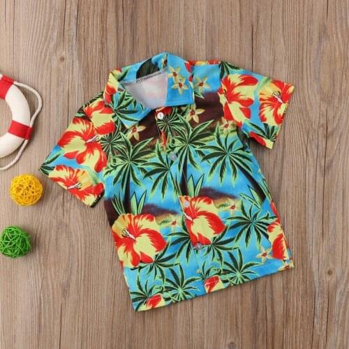 2020 New Fashion Toddler Infant Kids Child Baby Boy Holiday Summer Shirt Tropical landscape Pattern Tops Casual Summer Shirt