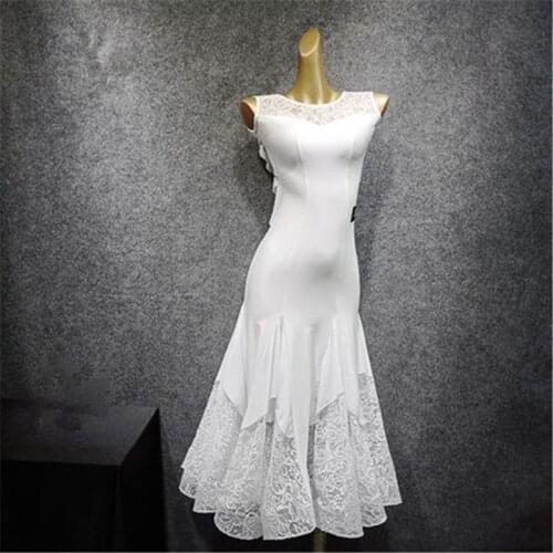 New White lace ballroom dance competition dress dance ballroom waltz dresses standard dance dress women ballroom dress