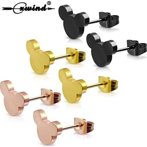 Cxwind New Design Cartoon Rat Mouse Stud Earrings Cut Lovely Animal Earrings for Girl Kid Women 2019 Stainless Steel Jewelry