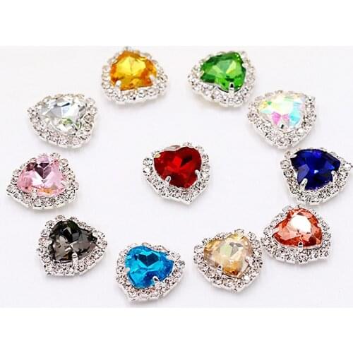 New Lace Claw Cup Stones 12mm Heart Shape Flatback Shiny Crystals Stones Gems Fabric Strass Trim Sewing Rhinestones for Clothes