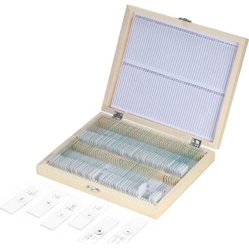 KKmoon 100pcs/set Prepared Microscope Slides Animal Plants Insects Tissues Specimens Slides Set with Wooden Case for Basic