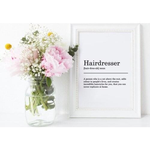 Hairdresser Definition Print Poster , Black & White Typography Minimalist Canvas Painting Funny Gift Barbershop Wall Art Decor