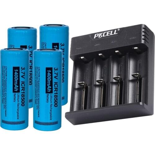 PKCELL ICR18500 3.7V Liion Rechargeable Battery 18500 1400Mah for torch led lights with USB universal li-ion battery charger