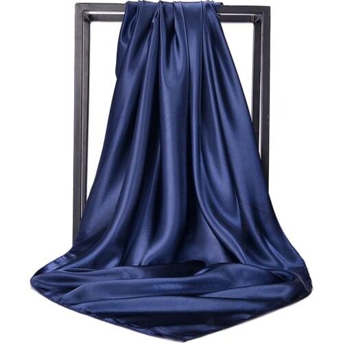 90*90cm Kerchief Silk Satin Hijab Scarf For Women Solid Color Handkerchief Hair Scarfs Square Shawls and Wraps Head Scarves Lady
