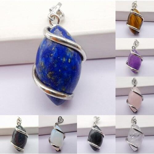 Tigereye Clear Crystal Lapis Opal Blue Sandstone Carnelian Stone Bead GEM Horse Eye Pendant Jewelry For Woman Gift S510-S517