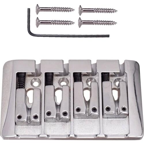 Durable Silver 4 String Electric Bass L Shape Bridge Tailpiece with Screws Wrench 3.7 x 2.12inch