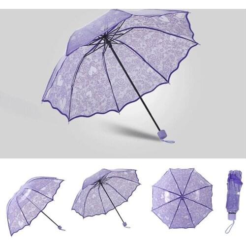 Korean StyleTransparent Folding Umbrella Lace Love Multi-Color Umbrella Super Thick Environmental Protection Umbrellas