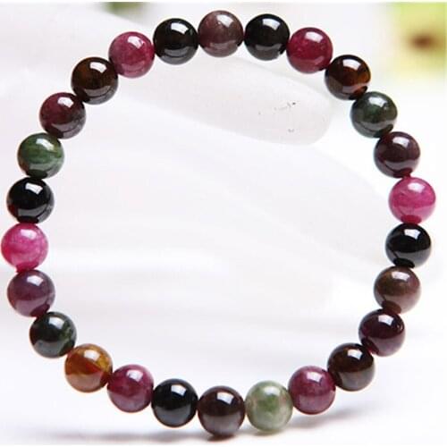 Drop Shipping 7mm Colorful Natural Tourmaline Bracelet Women Lady Stretch Round Bead Healing Crystal Bracelet
