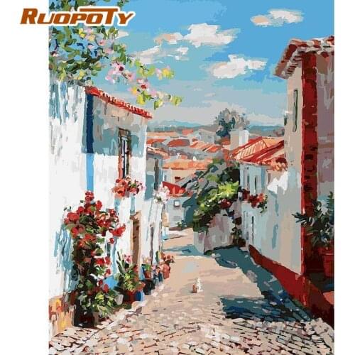 RUOPOTY Europe Alley Landscape Painting By Numbers For Adults Children Diy Gift 60x75cm Home Decor Artcraft Oil Picture Numbers
